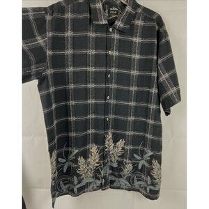 Mens Izod Golf Black Patterned Silk Cotton Blend Floral Button Shirt XL VTG 90s